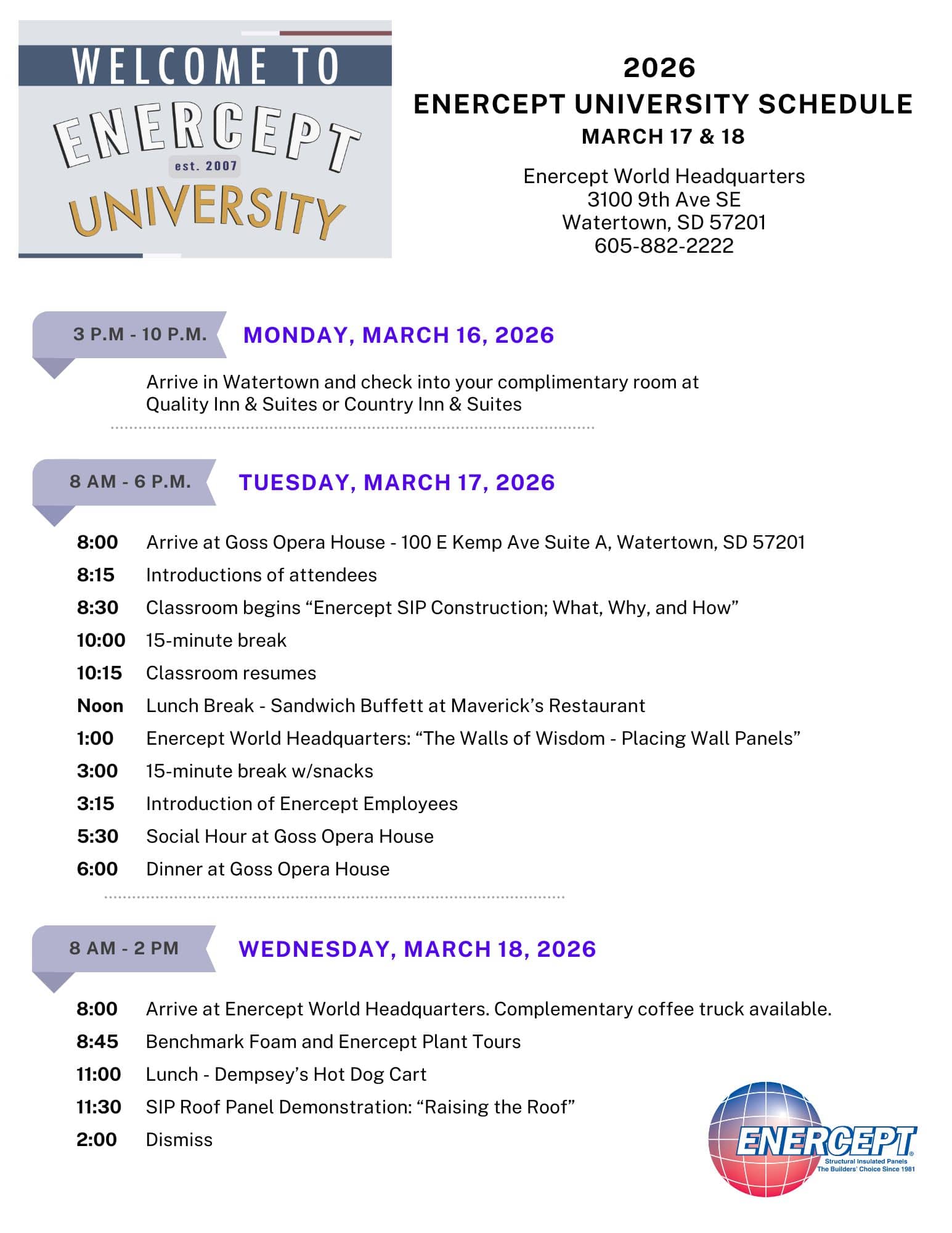2026 enercept university schedule 2