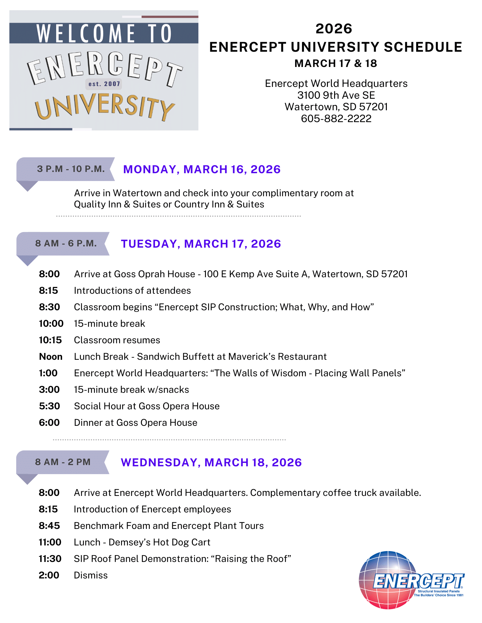 2026 enercept university schedule