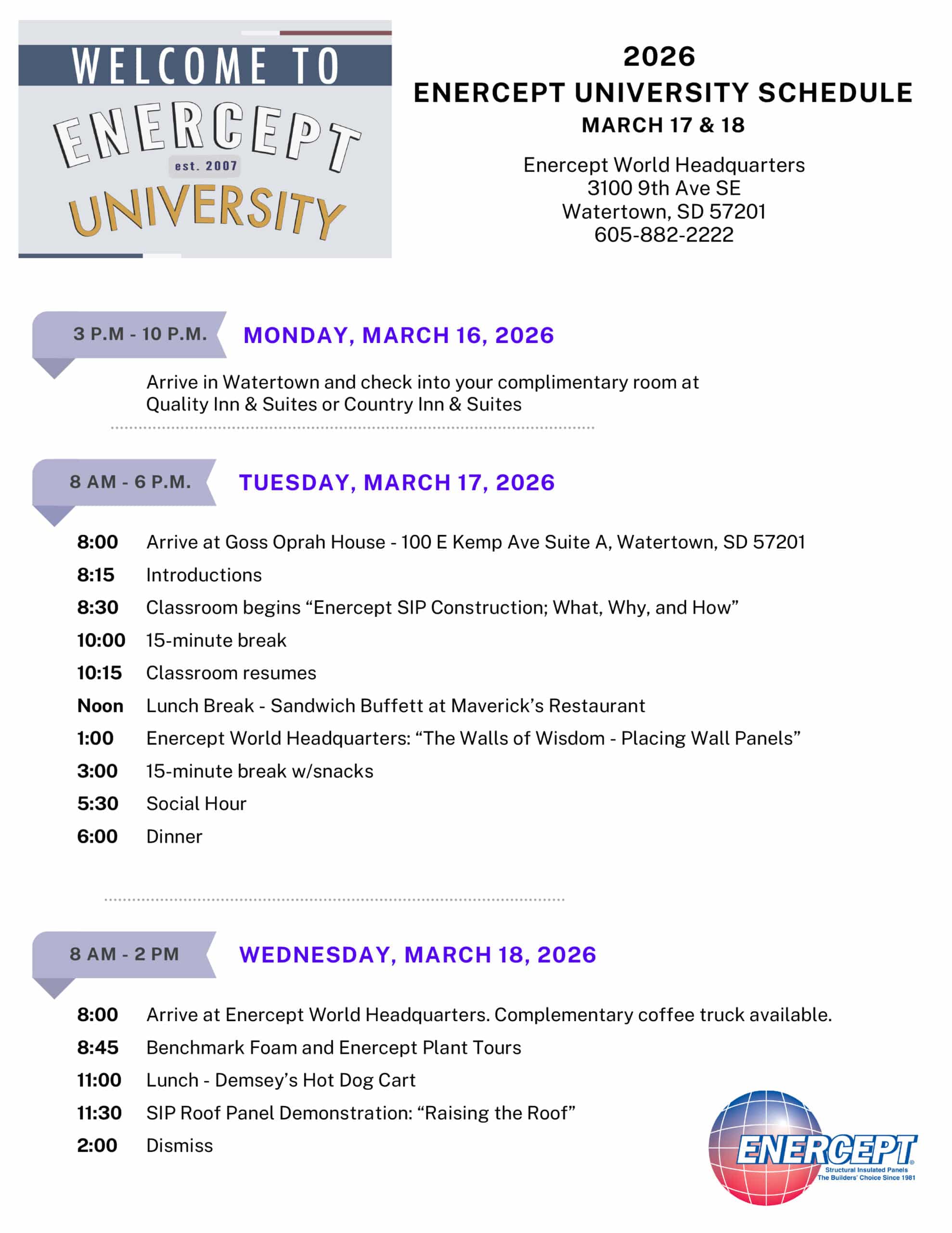 2026 enercept university schedule